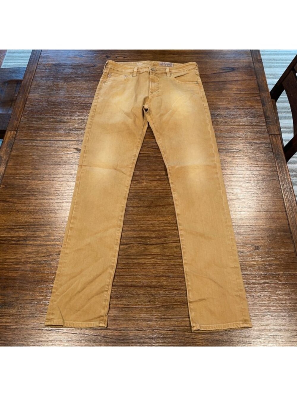 AG Tellis Modern Slim Jean Mens 32x33 Faded Gold Tan Stretch AG-ED Denim Casual